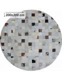 Covor de lux din piele, alb/gri/maro, patchwork, 200x200, PIELE DE VITĂ TIP 10, 0000188873